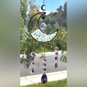 Aquamarine Gemstone Crescent Moon Celestial Hanging Prisms Charms Sun Catcher